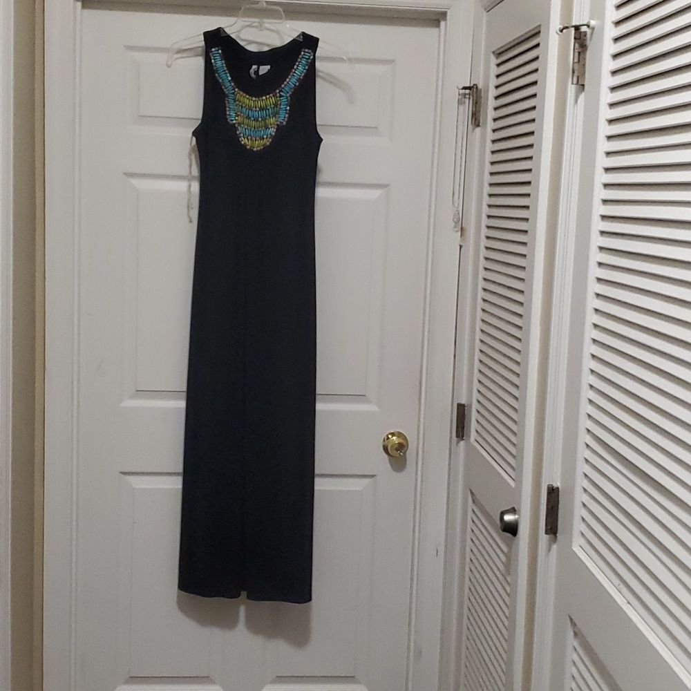 ❣️Sami +Jo woman L Black Beaded Neckline maxi Sleeveless dress - Picture 1 of 7